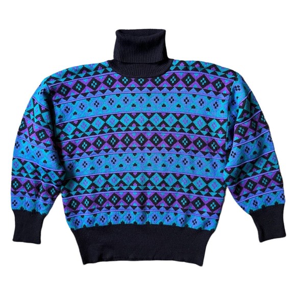 Segrets Sun Prints SSP Vintage Turtleneck Sweater Medium 90's Tribal Pattern M - Picture 1 of 9
